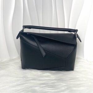 LOEWE Puzzle Edge Small Top Handle Bag Black Smooth Calfskin